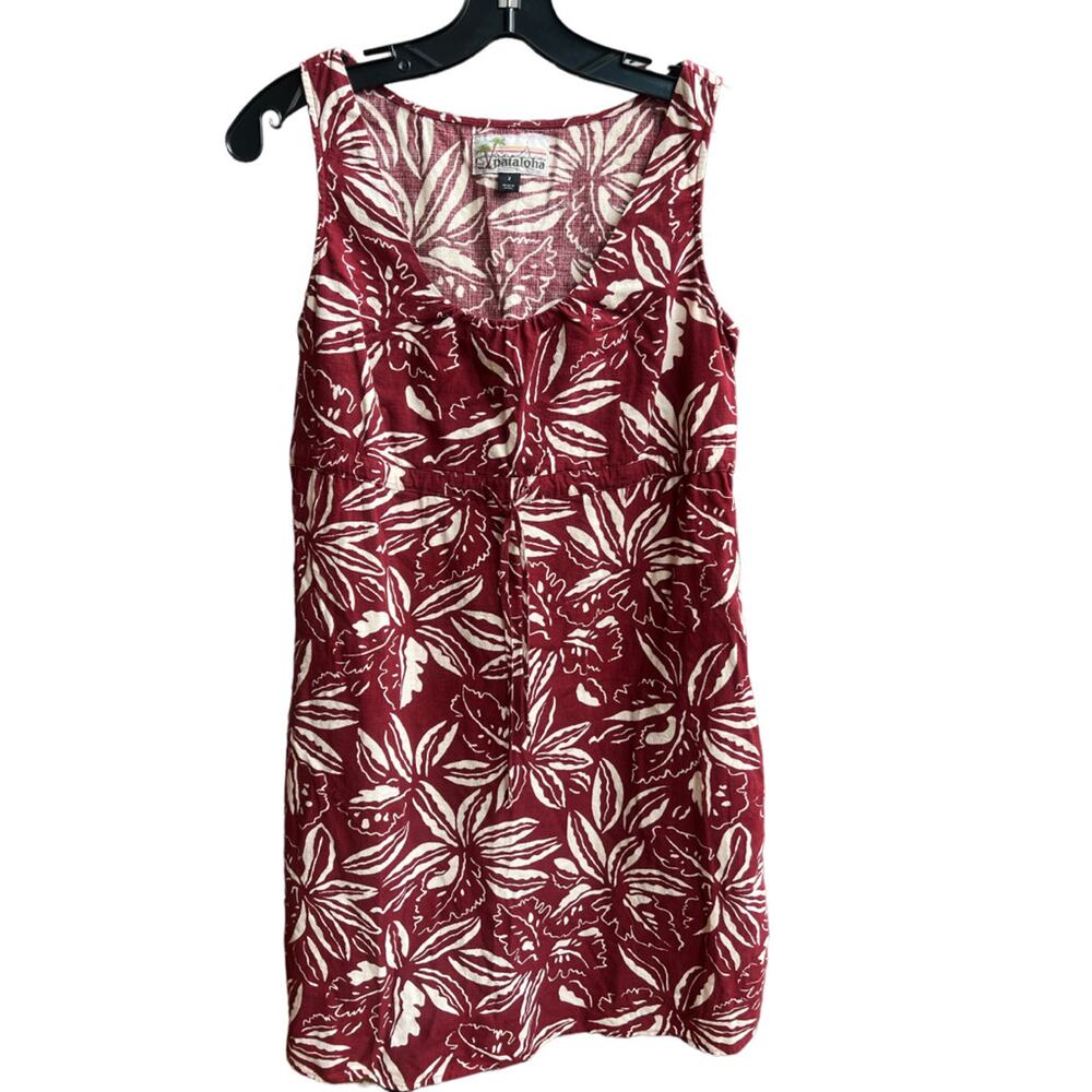 Pataloha Patagonia Size 2 Red Floral Hawaiian Sleeveless Dress Organic Cotton